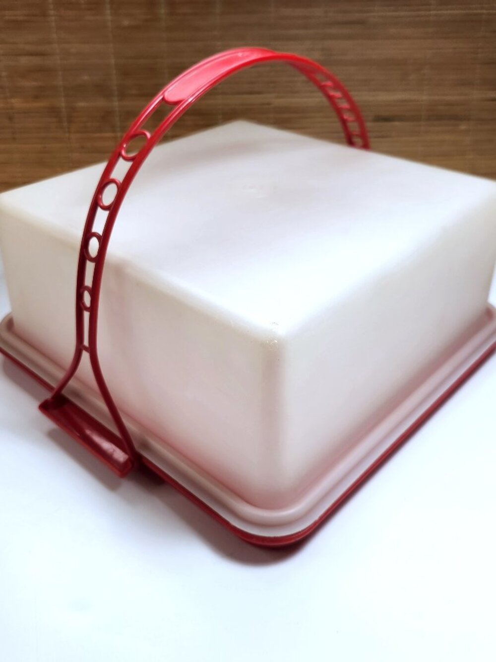 Vintage Tupperware Square Cake Carrier Taker Red Handle Base Dome 1241 1242 Rare